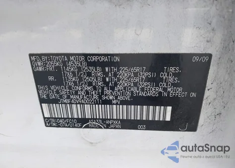 2010 Toyota Rav4 z USA, uszkodzony, nr VIN JTMBF4DV9AD022111